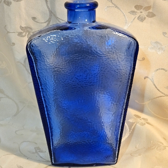 Vintage Cobalt Blue Pebbled Pressed Glass Bottle Circa 70's - Picture 2 of 7